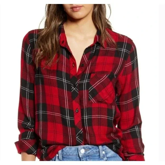 Rails Hunter‎ Plaid Shirt SM Red Black Holiday Cozy Y2K Soft Flannel Button Down - Picture 2 of 12